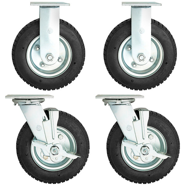A group of Metro MBQ-8AIR 8" pneumatic casters with metal wheels.