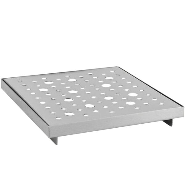 A stainless steel Front of the House drip tray with holes in it.