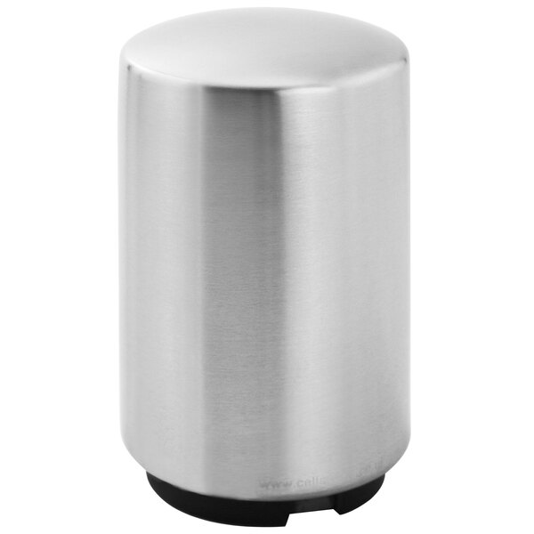 A silver stainless steel cylinder with a black and white Zap Cap on top.