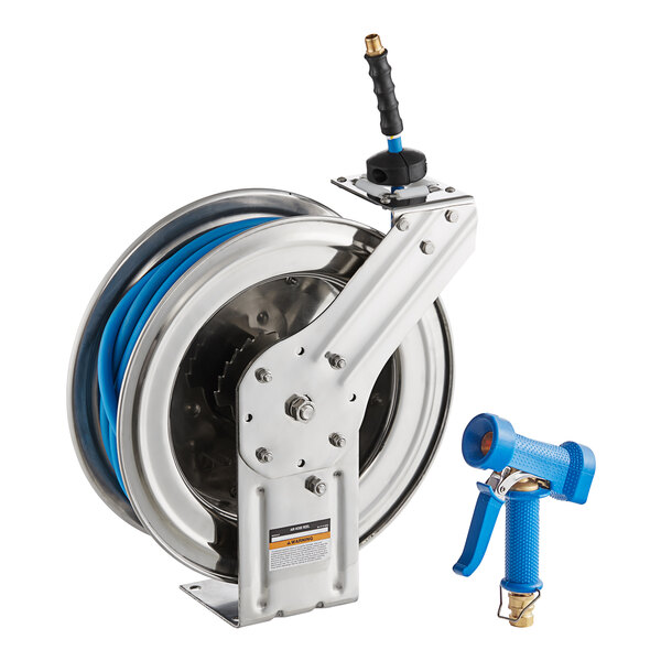 Regency Open Stainless Steel Hose Reel with 50' Hose and HeavyDuty Front Trigger Water Gun