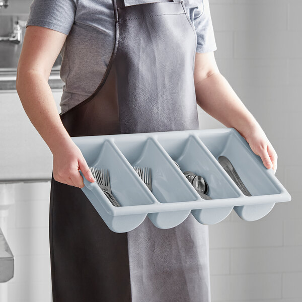 Tablecraft Gray Plastic Cutlery Box / Flatware Bin with