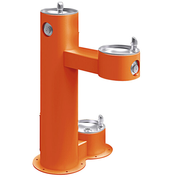 Elkay LK4420DBORN Orange Non-Filtered Outdoor Bi-Level Pedestal Drinking Fountain and Pet Station