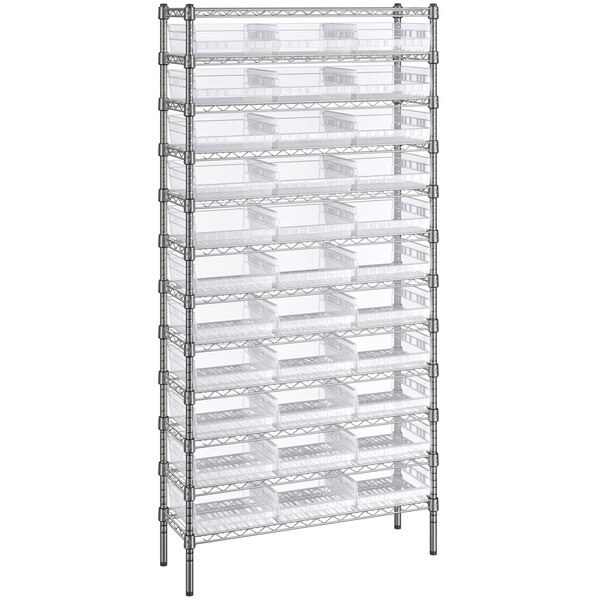 74 Wire Shelving Unit With 33 Clear Bins, 12 Wire Shelving Unit