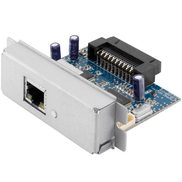 An Ethernet interface card for a POS-X EVO Impact receipt printer circuit board.