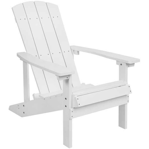 A white Flash Furniture Adirondack chair with wooden accents.