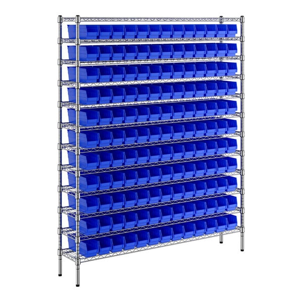 Regency 12" x 60" x 74" Wire Shelving Unit with 143 Bins