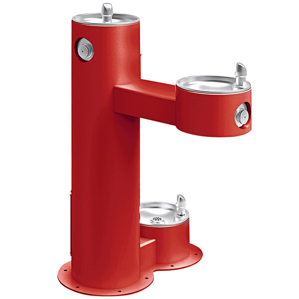 Elkay LK4420DBRED Red Non-Filtered Outdoor Bi-Level Pedestal Drinking Fountain and Pet Station
