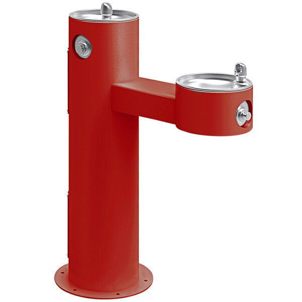 Elkay LK4420FRKRED Red Non-Filtered Freeze-Resistant Outdoor Bi-Level Pedestal Drinking Fountain