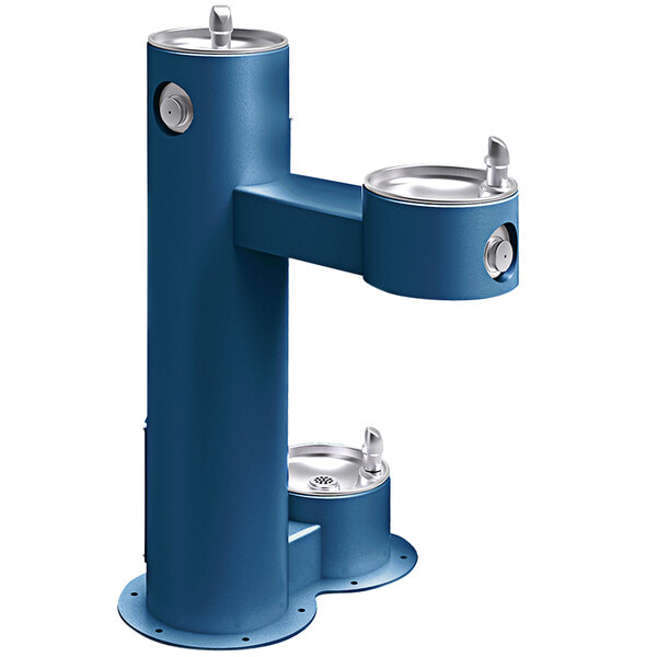 Elkay LK4420DBBLU Blue Non-Filtered Outdoor Bi-Level Pedestal Drinking Fountain and Pet Station