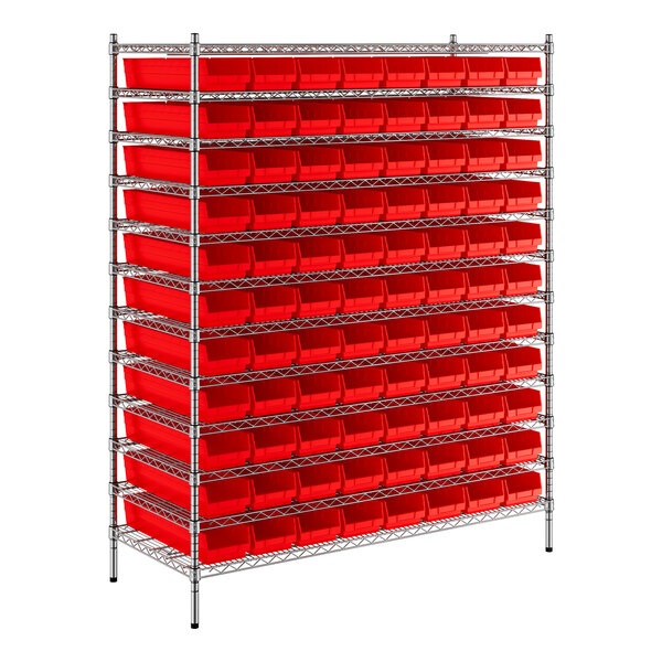 Regency 24" x 60" x 74" Wire Shelving Unit with 88 Red Bins