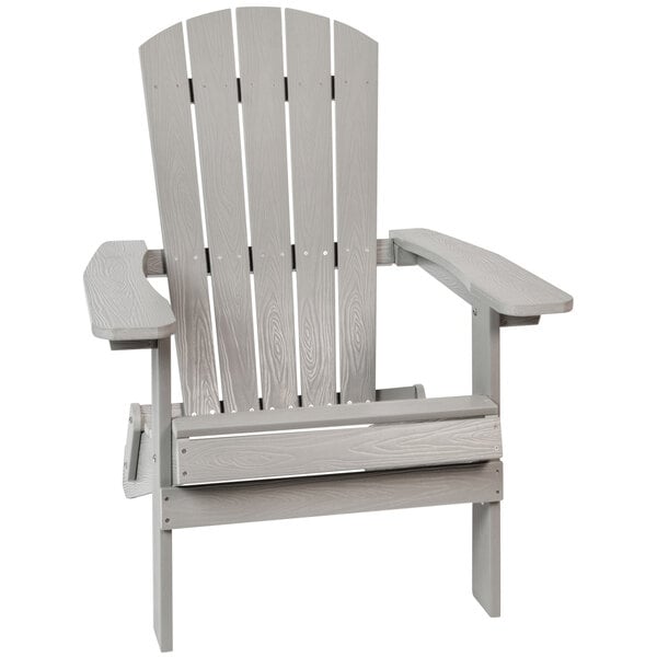 A gray Flash Furniture Adirondack chair with armrests.