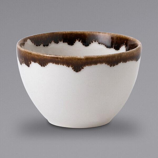 A Dudson natural china bowl with brown trim.