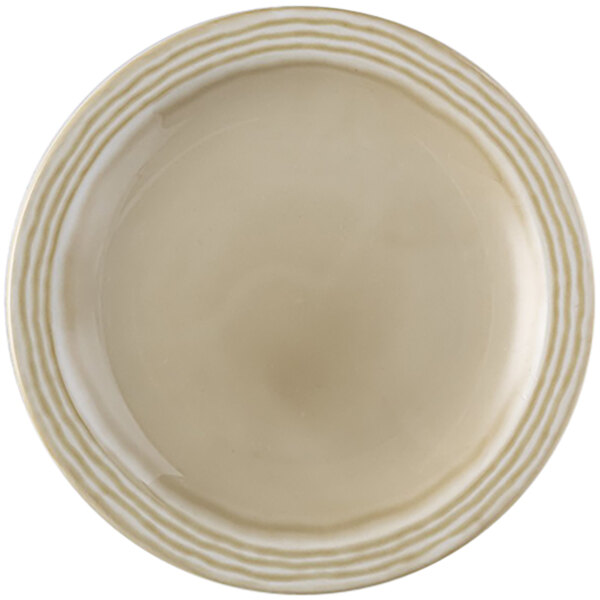 A white Dudson Harvest Norse china plate with a narrow rim and an embossed stripe design.