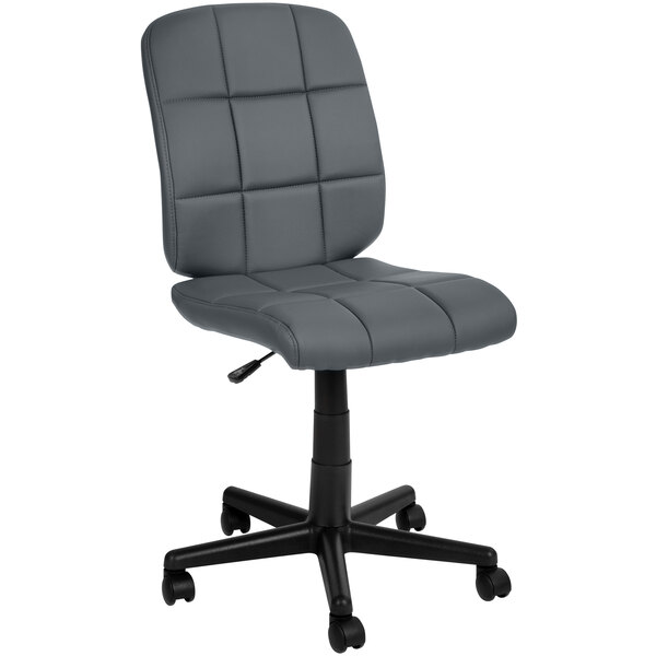 A Flash Furniture grey office chair with black wheels.
