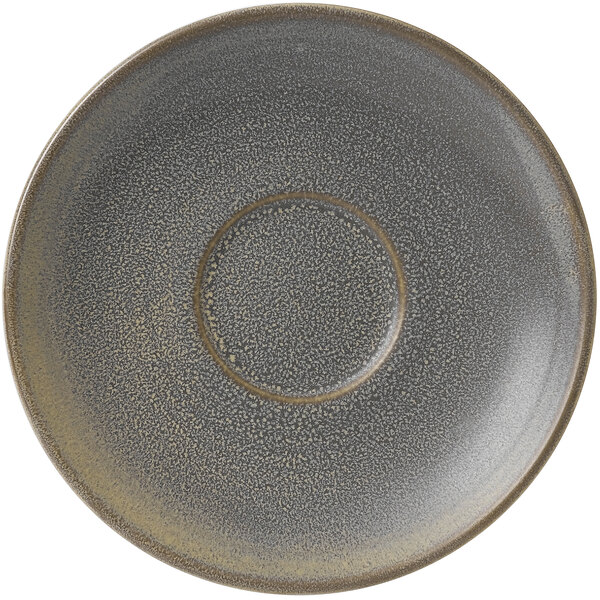 A Dudson Evo matte granite saucer with a small hole in the center.