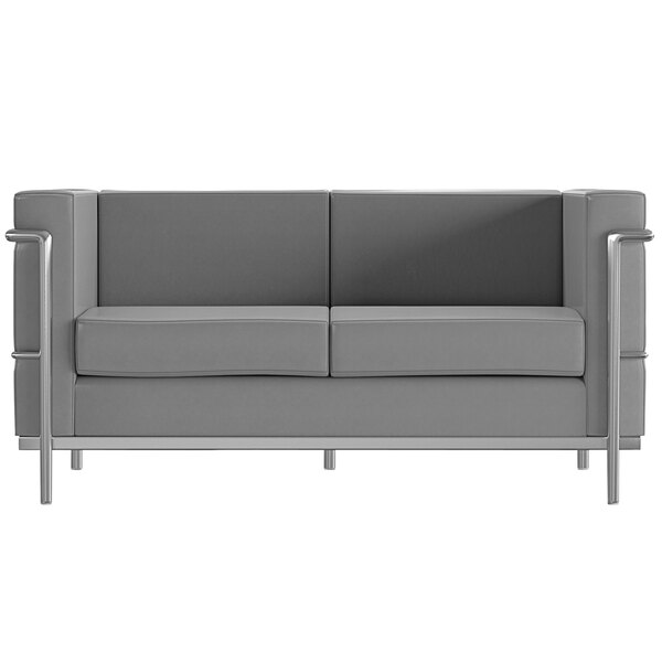 A gray Flash Furniture loveseat with a metal frame.