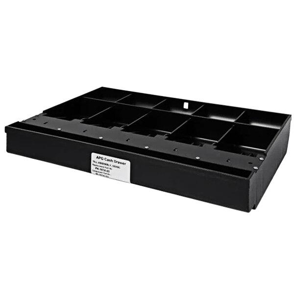 A black metal APG cash tray for a cash drawer.