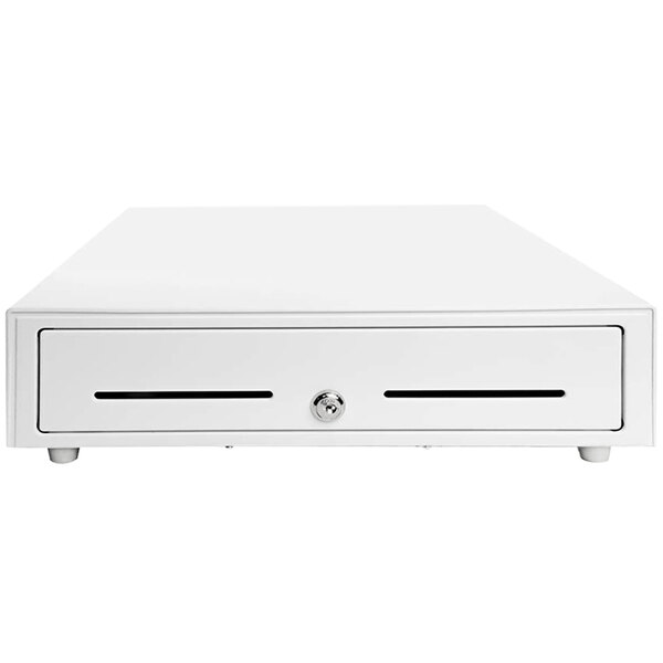 A white rectangular Star printer driven cash drawer with two drawers.