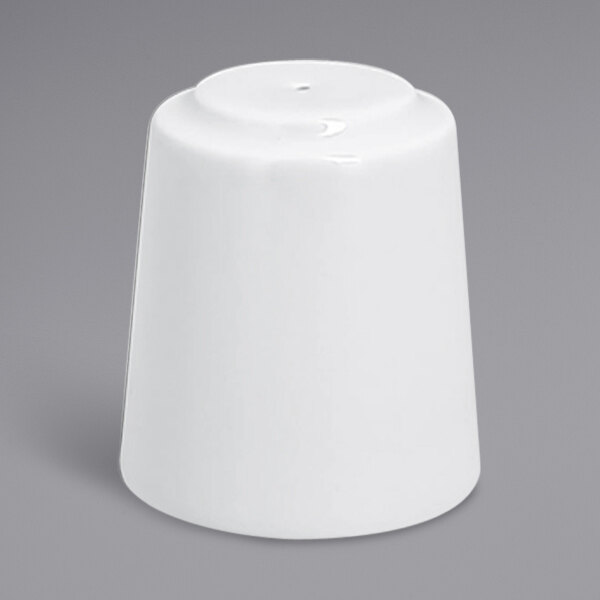 A white ceramic RAK Porcelain pepper shaker with a lid.