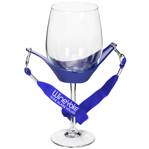 Franmara WineYoke Blue Rubber Wine Glass Holder with 38" Lanyard 804409