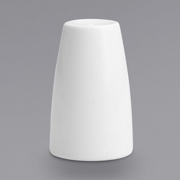 A white cylindrical Fortessa porcelain salt shaker.