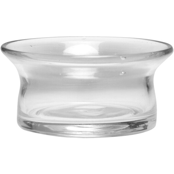 A clear glass Fortessa D&V relish cup with a white background.