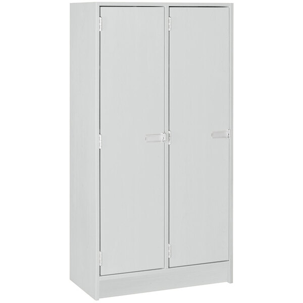 A fashion grey metal storage locker with two doors.