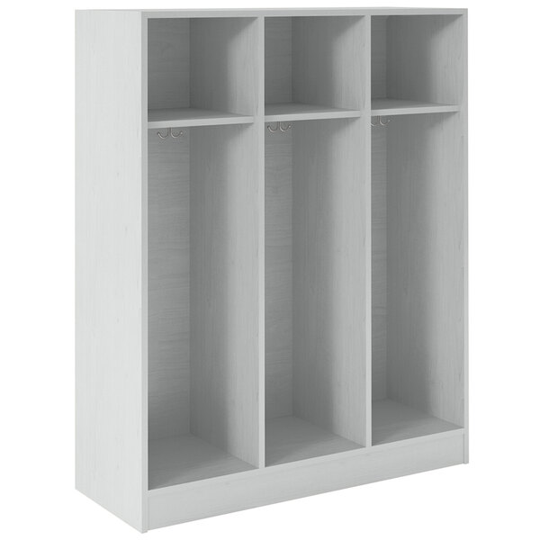 A white rectangular I.D. Systems triple storage locker with three shelves.