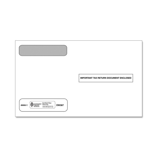 A white ComplyRight W-2 envelope with black text and a window.