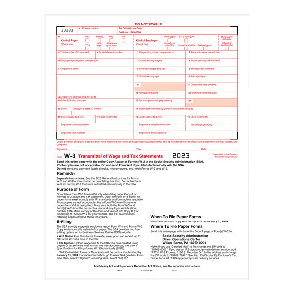ComplyRight Transmittal 1-Part W-3 Tax Form 520010 - 10/Pack