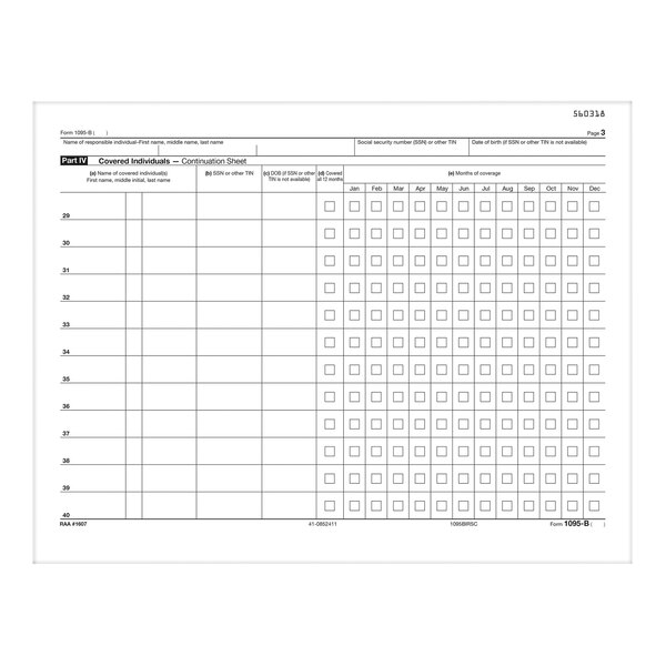 ComplyRight 8 1/2" x 11" 1095-B Employee / Employer Copy of Health Coverage Continuation Laser Tax Form - 25/Pack