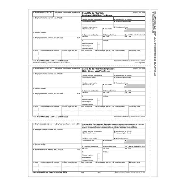 ComplyRight 3-Up W-Style Employee Copies B / C / 2 of W-2 Tax Forms 521050 - 50/Pack