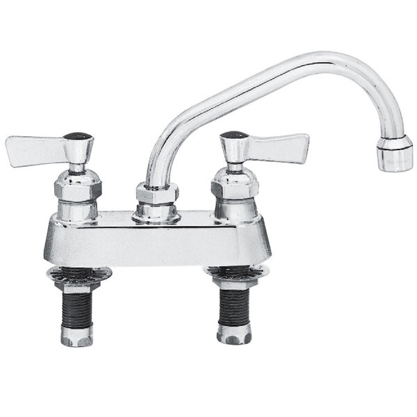 A Fisher chrome deck-mounted faucet with two handles and a 12" spout.