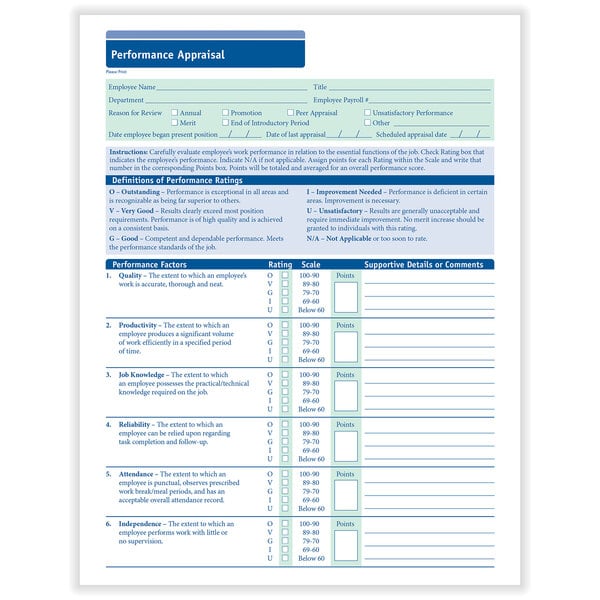 A ComplyRight performance appraisal sheet for employees.