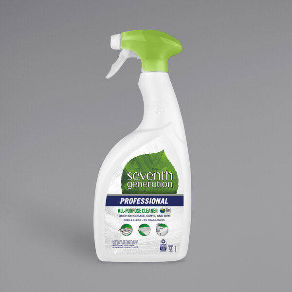 A white bottle of Seventh Generation Free & Clear All Purpose Cleaner with a green label.