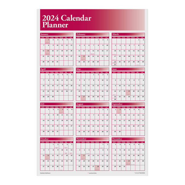 ComplyRight 36 X 24 Burgundy 2024 Full Calendar Planner