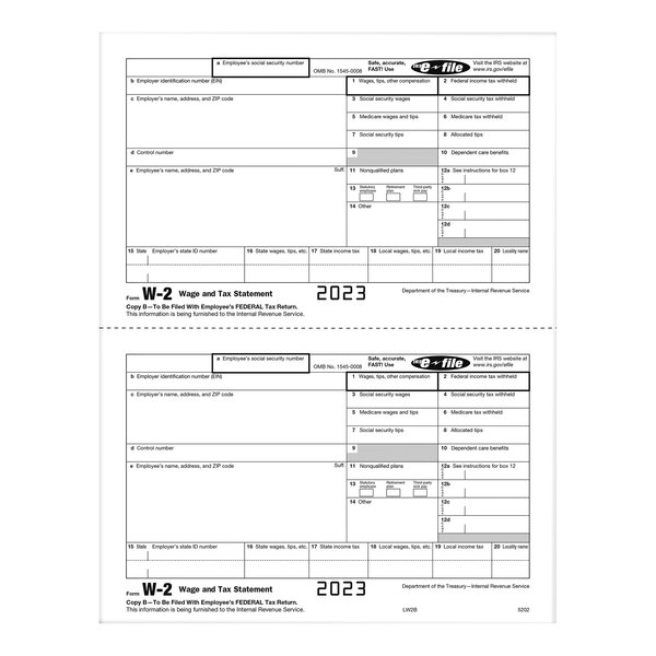 ComplyRight 2-Up Employee Copy B of W-2 Tax Forms 520250 - 50/Pack