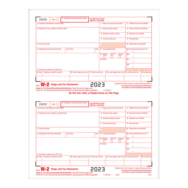 ComplyRight 2-Up Federal Copy A of W-2 Tax Forms 520150 - 50/Pack