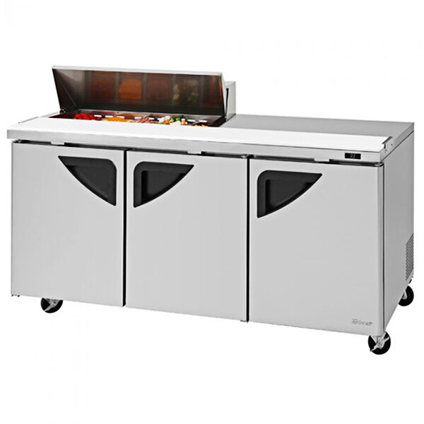 Turbo Air Super Deluxe TST-72SD-10S-N-RW 72" 3 Door Refrigerated Sandwich Prep Table with Right Work Station