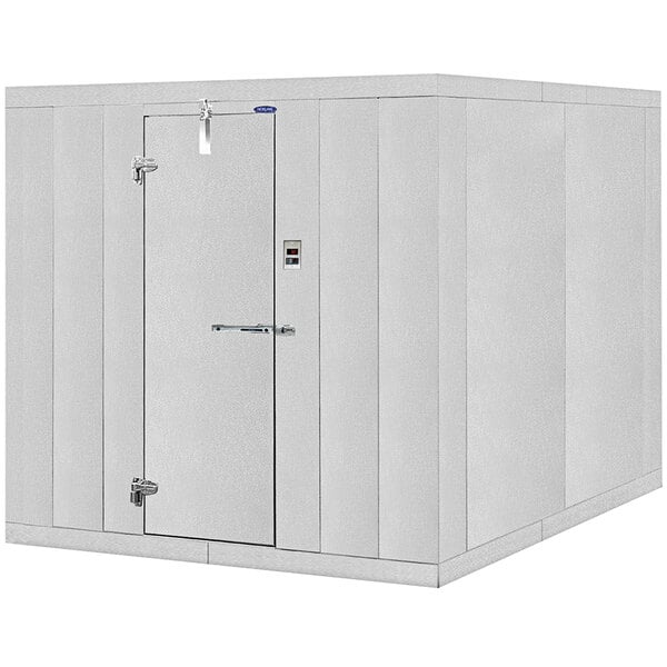A white Norlake walk-in cooler with an open door.