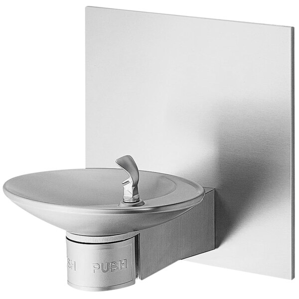 A stainless steel Halsey Taylor oval wall mount drinking fountain.
