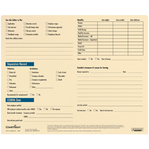 ComplyRight Standard Confidential Personnel File 25/Pack
