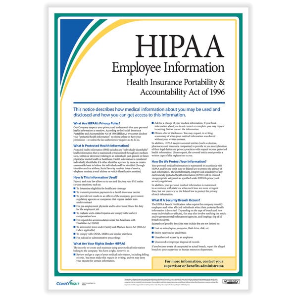 A white poster with black text and the ComplyRight logo reading "HIPAA Employee Information"