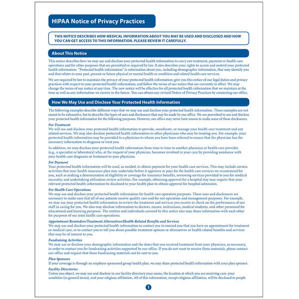 A ComplyRight HIPAA Notice of Privacy Practices document with blue and white text.