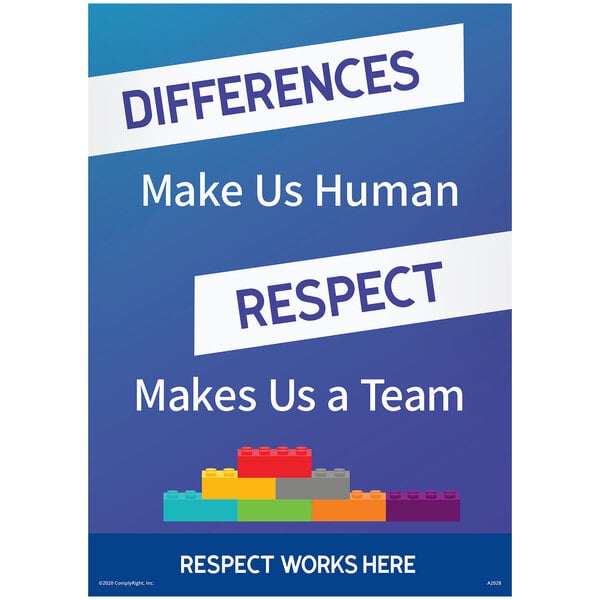 A ComplyRight poster with the words "Differences Make Us Human" in colorful blocks.