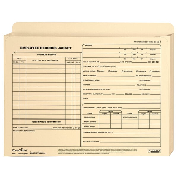 ComplyRight Expanded Employee Records Folder Letter Size Pack of 25 A5008 