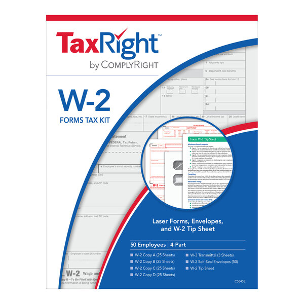 ComplyRight TaxRight 4-Part W-2 Kit for 50 Employees with Self-Seal Envelopes C5645E