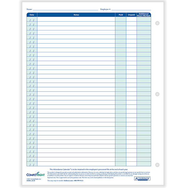 ComplyRight 2022 2023 White Academic Year Attendance Calendar 50 Pack