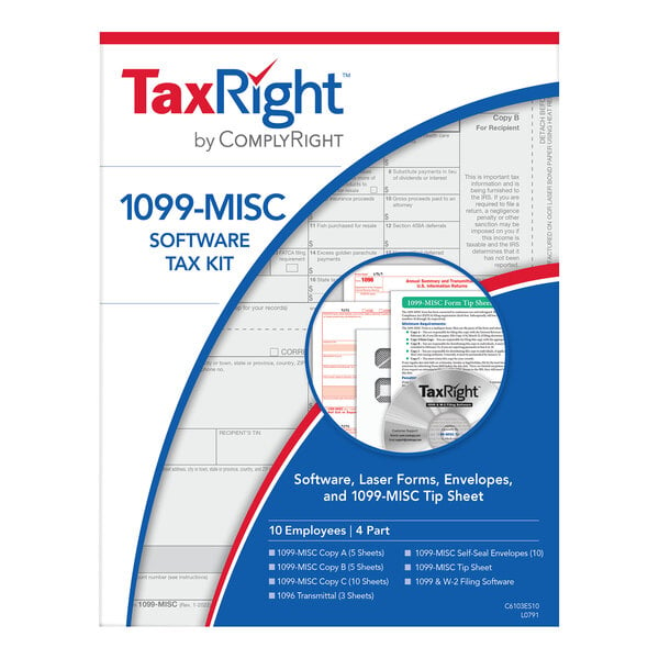ComplyRight TaxRight 1099-MISC 4-Part Tax Forms for 10 Recipients with Self-Seal Envelopes and Software - 10/Pack