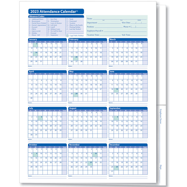 ComplyRight 2023 Attendance Calendar Folder - 25/Pack